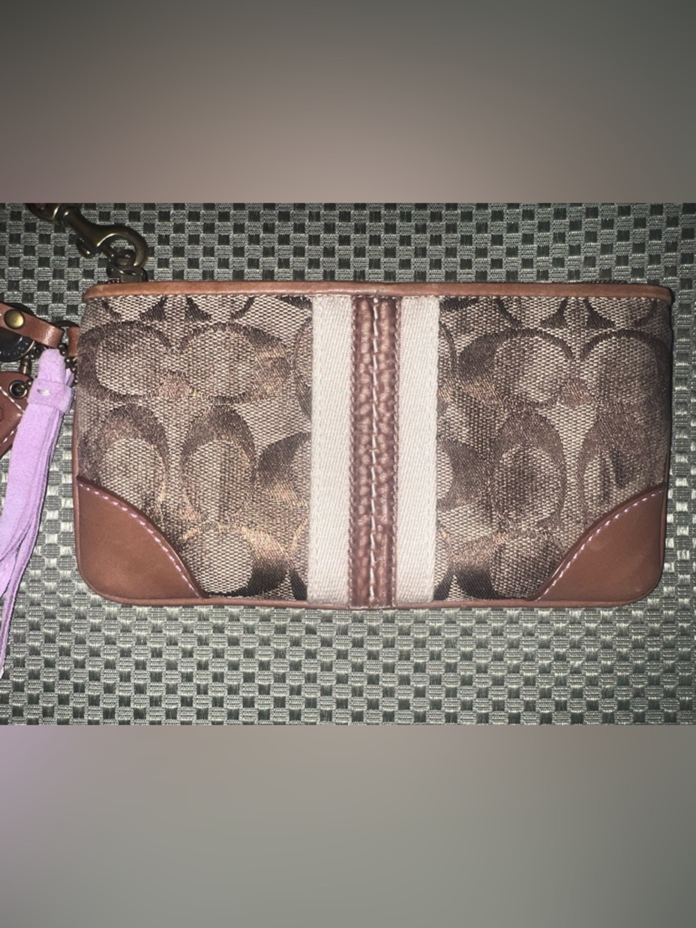 Coach Brown Signature Canvas Wristlet with Pink Tassel - Picture 4 of 5